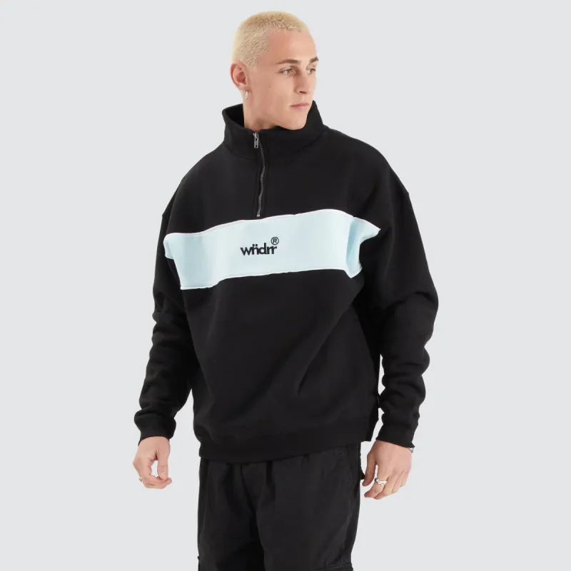 Offcut 1/4 Zip Sweat Black/Blue sold by Neverland