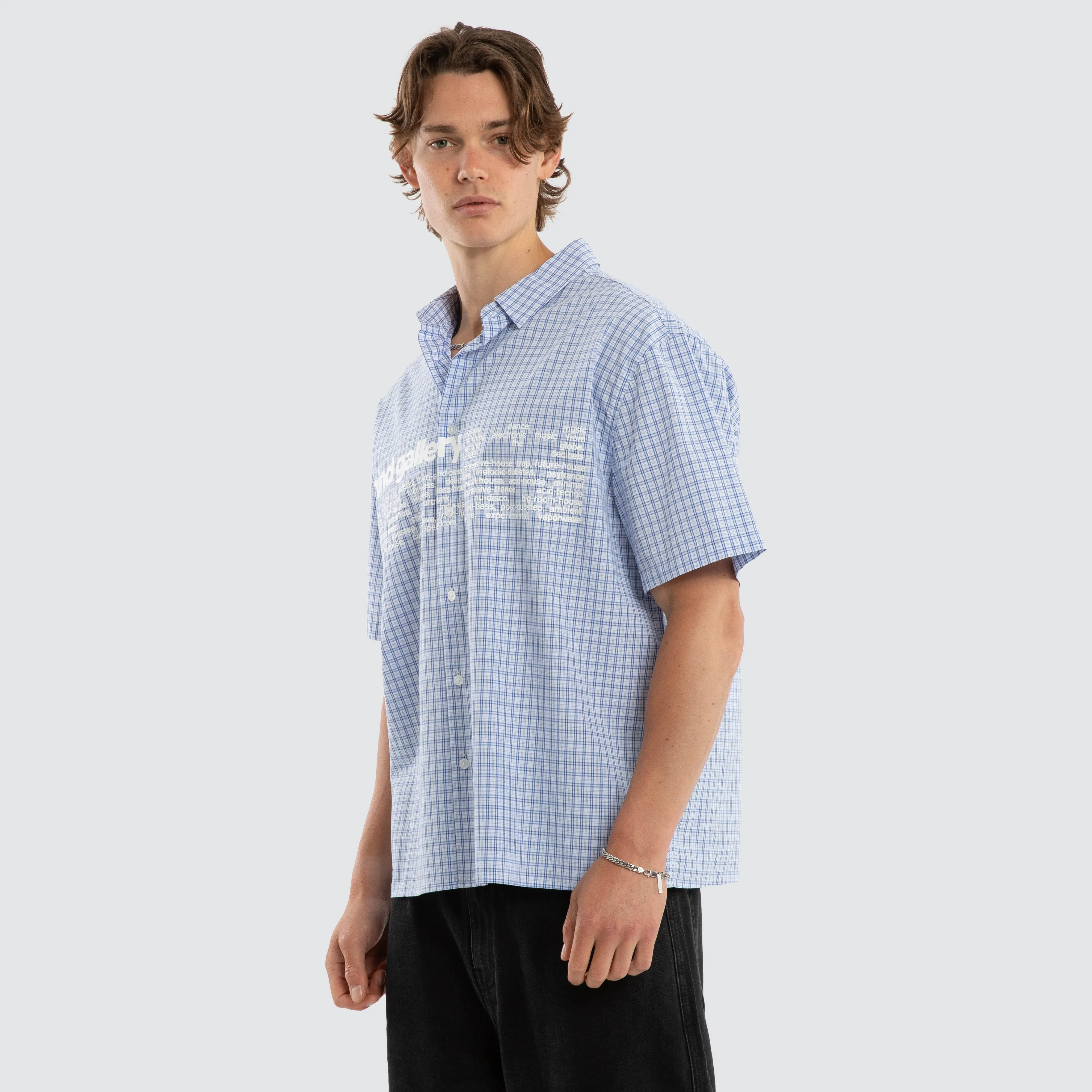 Gridline Short Sleeve Button Shirt Blue Check sold by Neverland product image thumbnail 3
