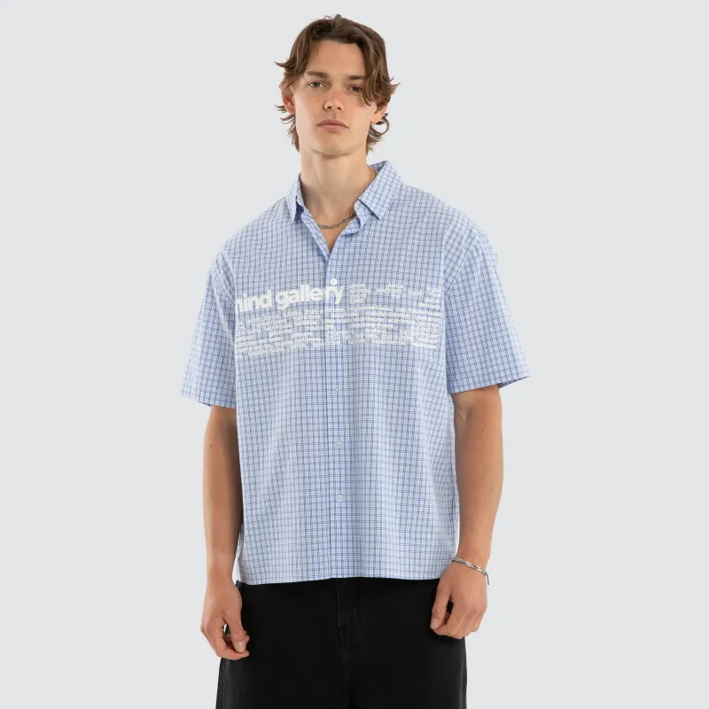 Gridline Short Sleeve Button Shirt Blue Check made by Neverland