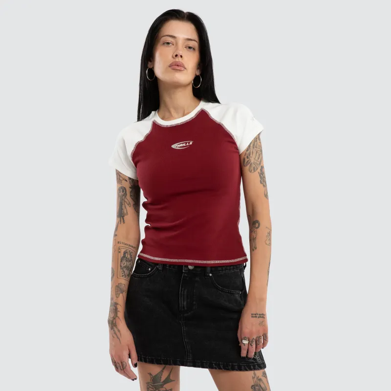 Playing For Keeps Raglan Tee Garnet Red sold by Neverland