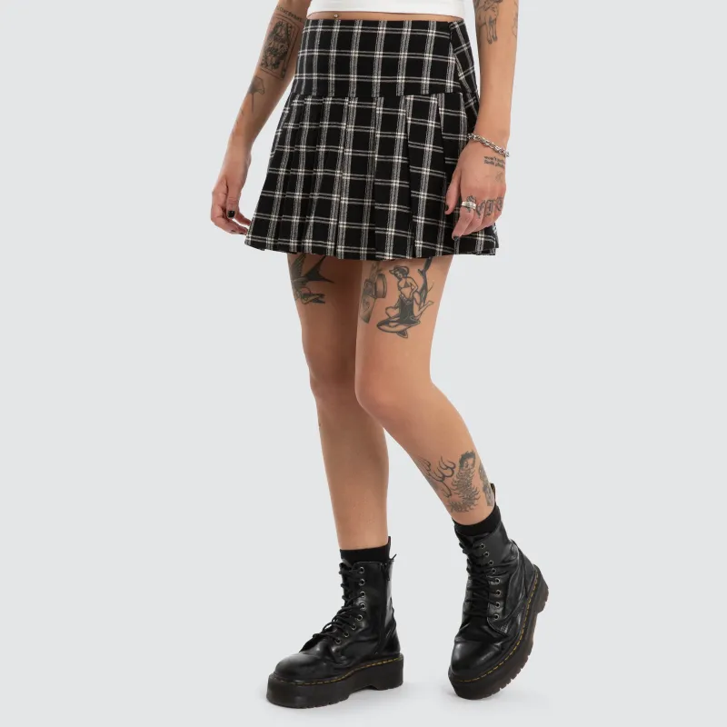 Tempest Pleated Skirt Black/White Check sold by Neverland