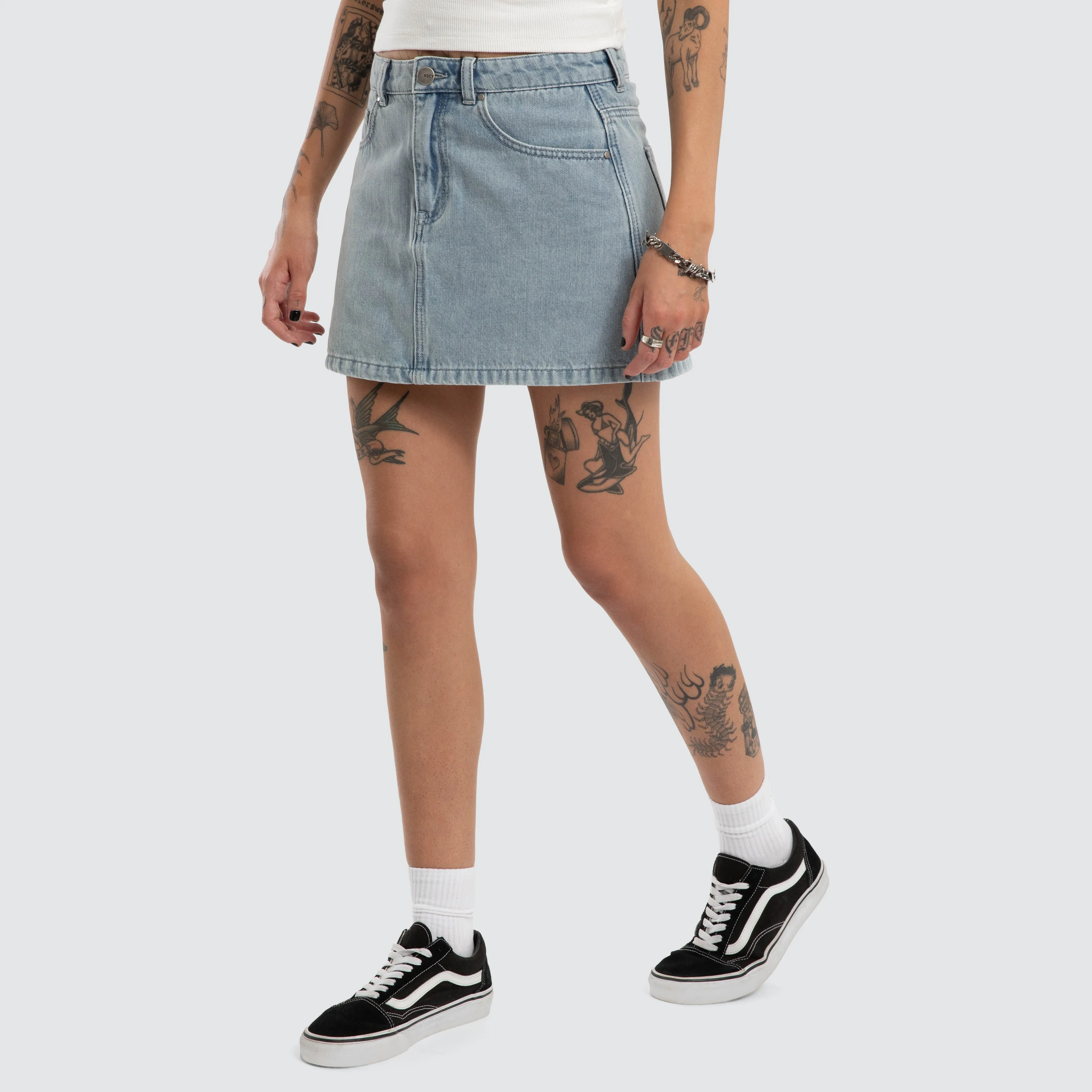 Ophelia Denim Skirt Washed Blue sold by Neverland