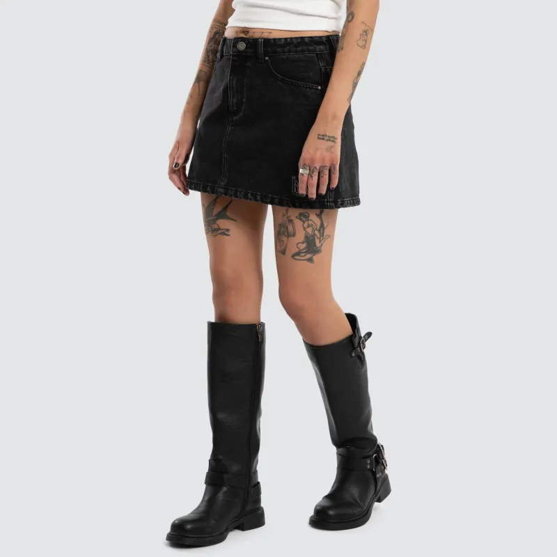 Thora Denim Skirt Washed Black sold by Neverland