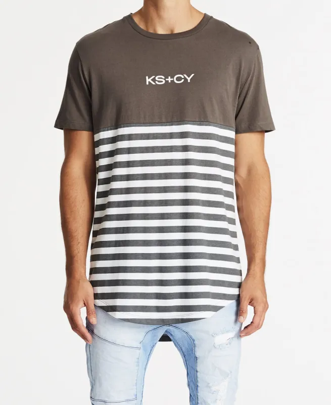 Own Terms Dual Curved Tee Charcoal Stripe sold by Neverland