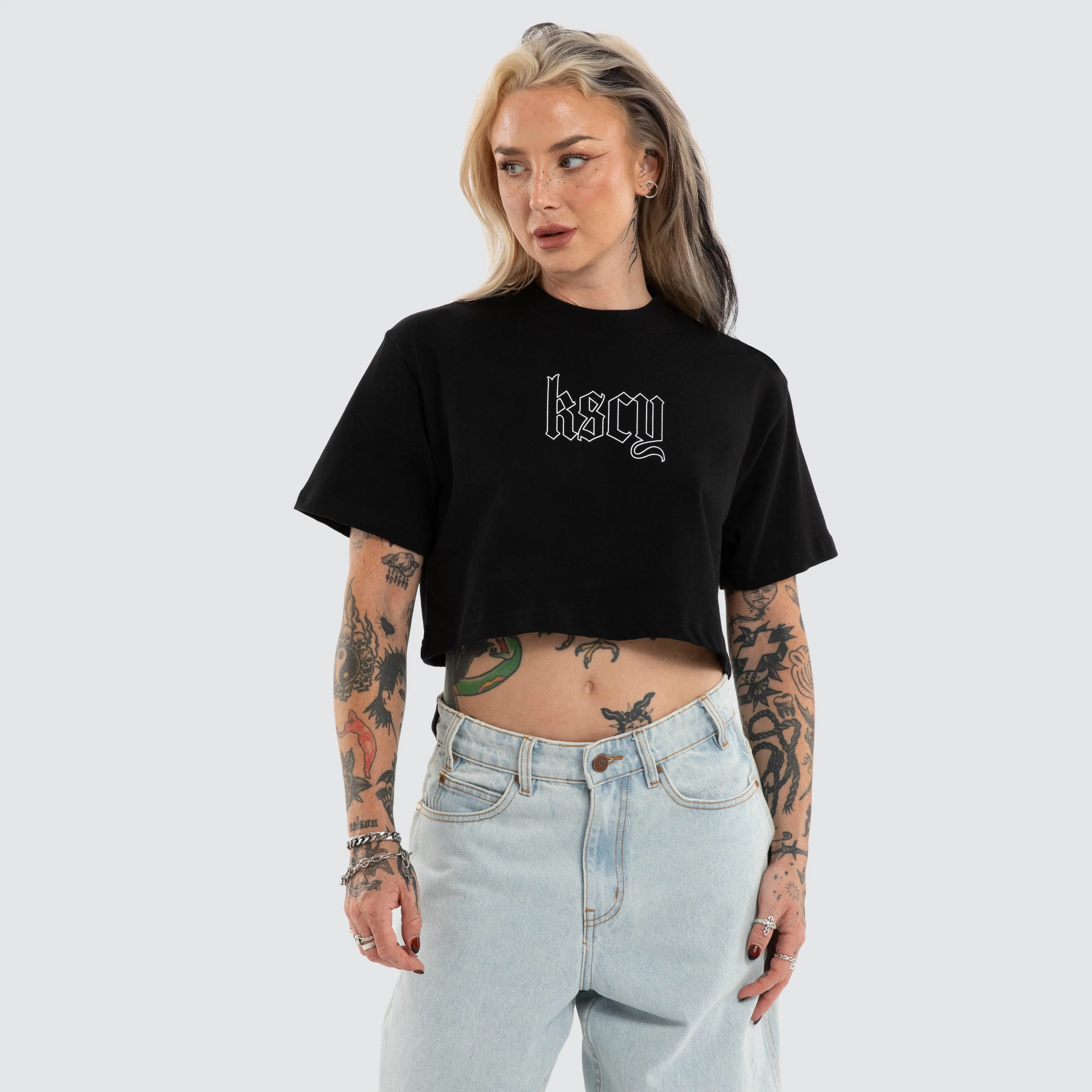 Seraphina Crop Tee Jet Black sold by Neverland