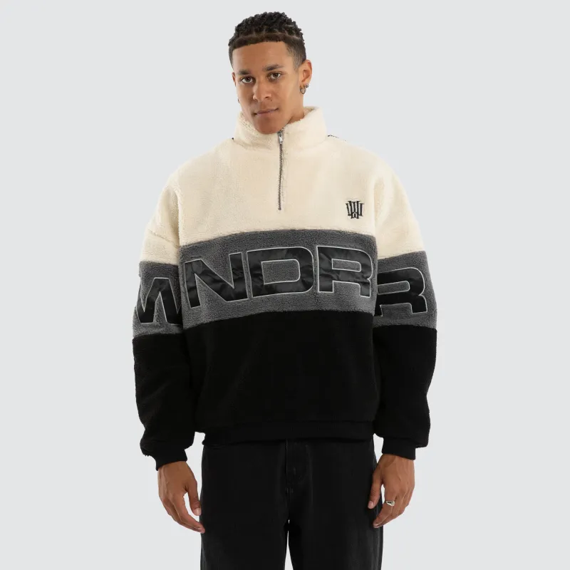 Primer 1/4 Zip Sherpa Sweater White/Black made by WNDRR