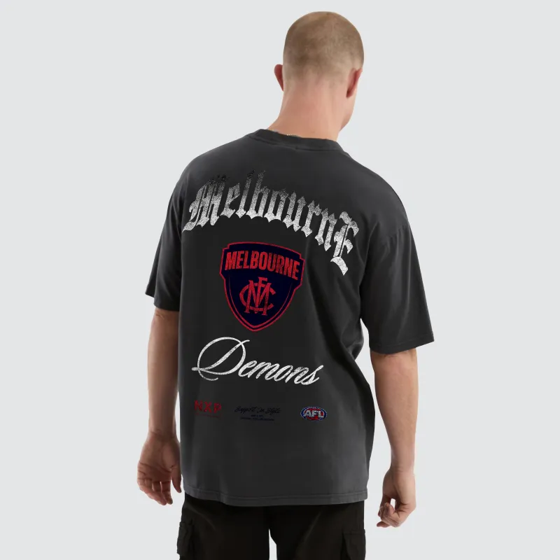 Melbourne Demons AFL Vintage Goth Tee Pigment Asphalt made by Neverland