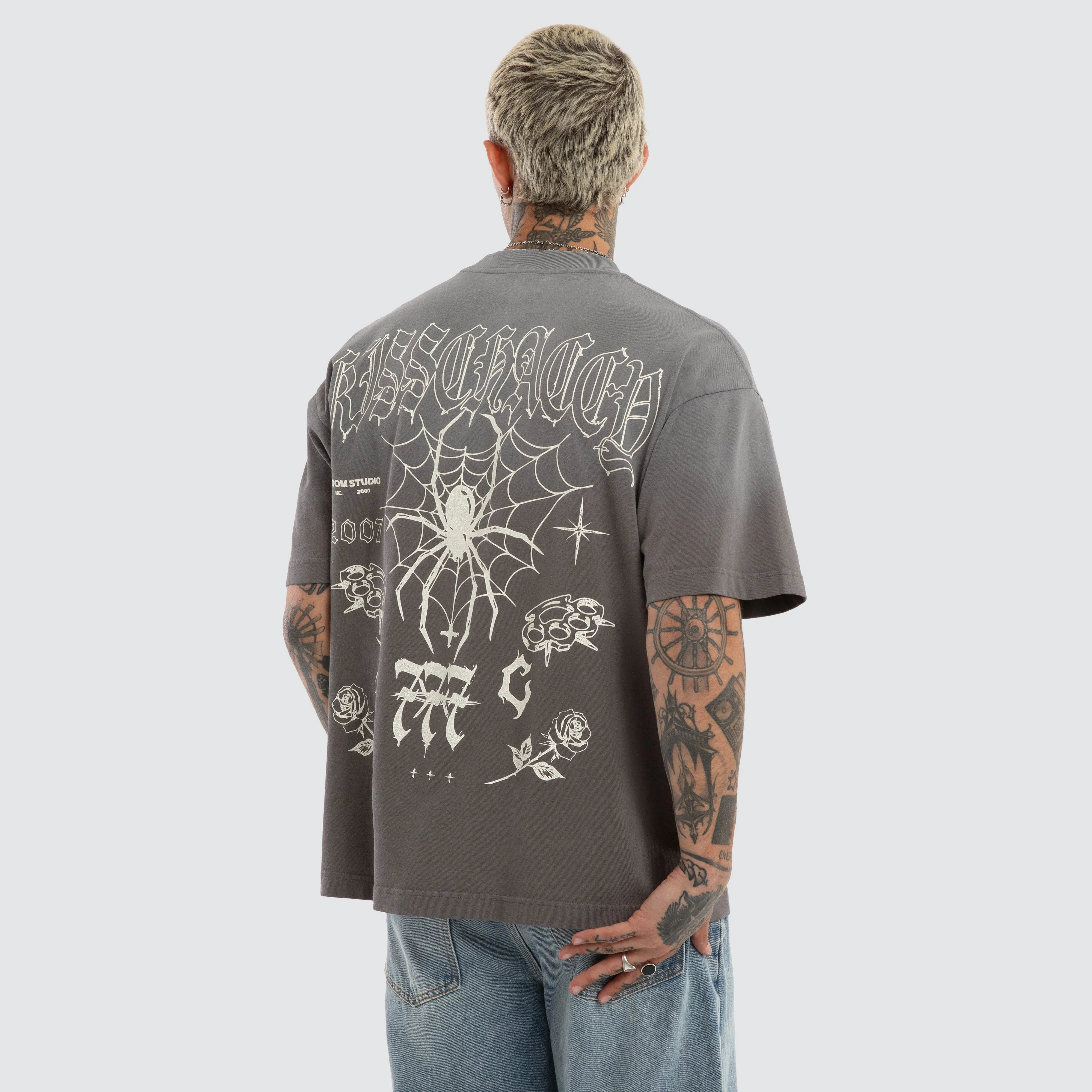 Knuckle Street Tee Sunbleach Charcoal sold by Neverland