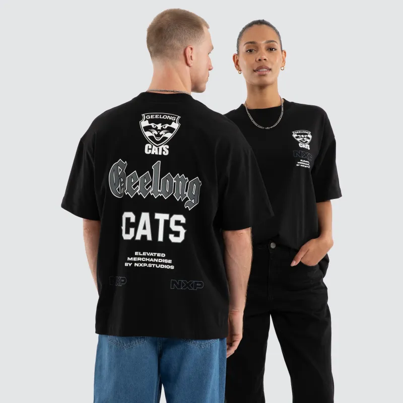 Geelong Cats AFL Sticker Raptor Tee Jet Black made by Neverland