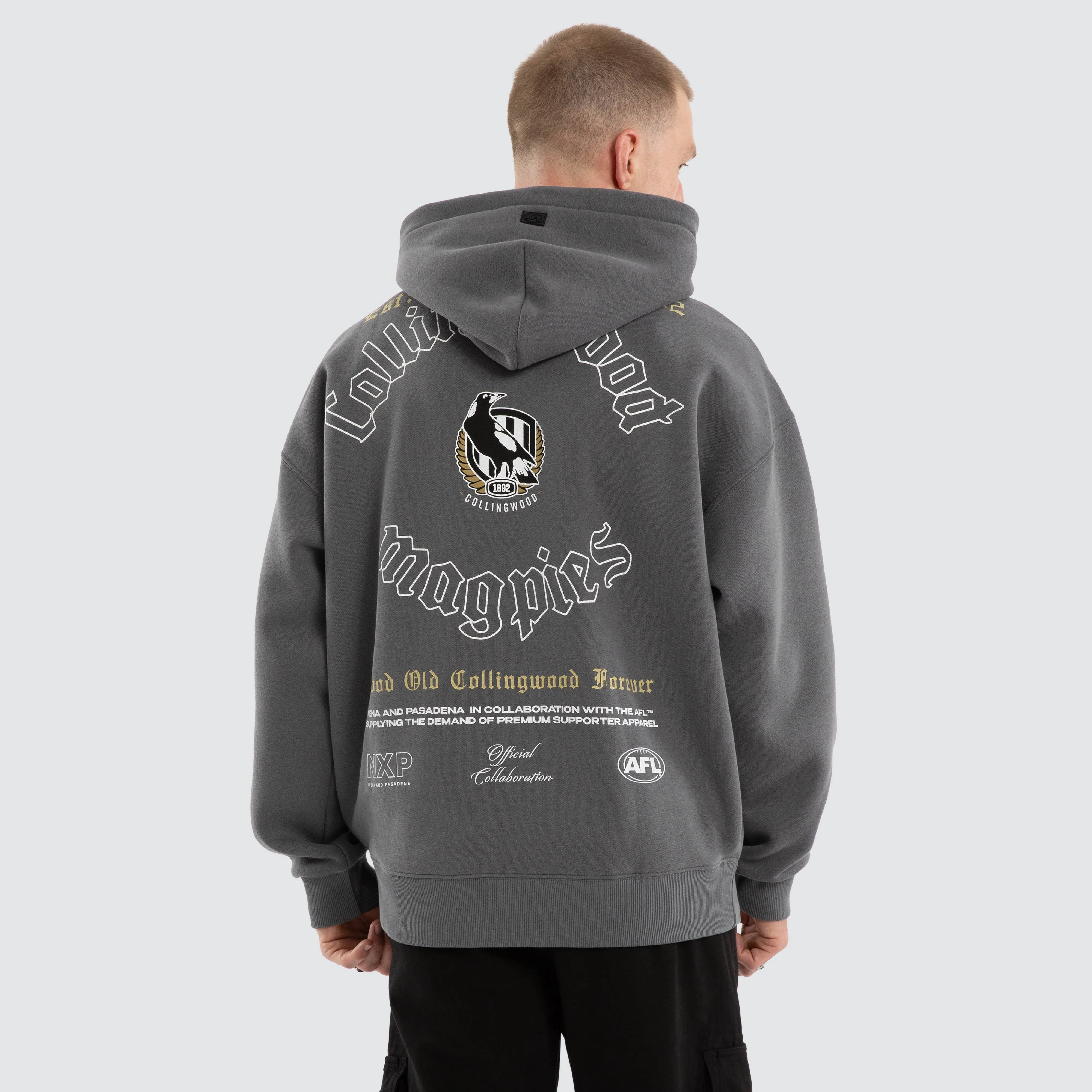 Collingwood Magpies AFL Tag Box Fit Hoodie Charcoal sold by Neverland product image thumbnail 5