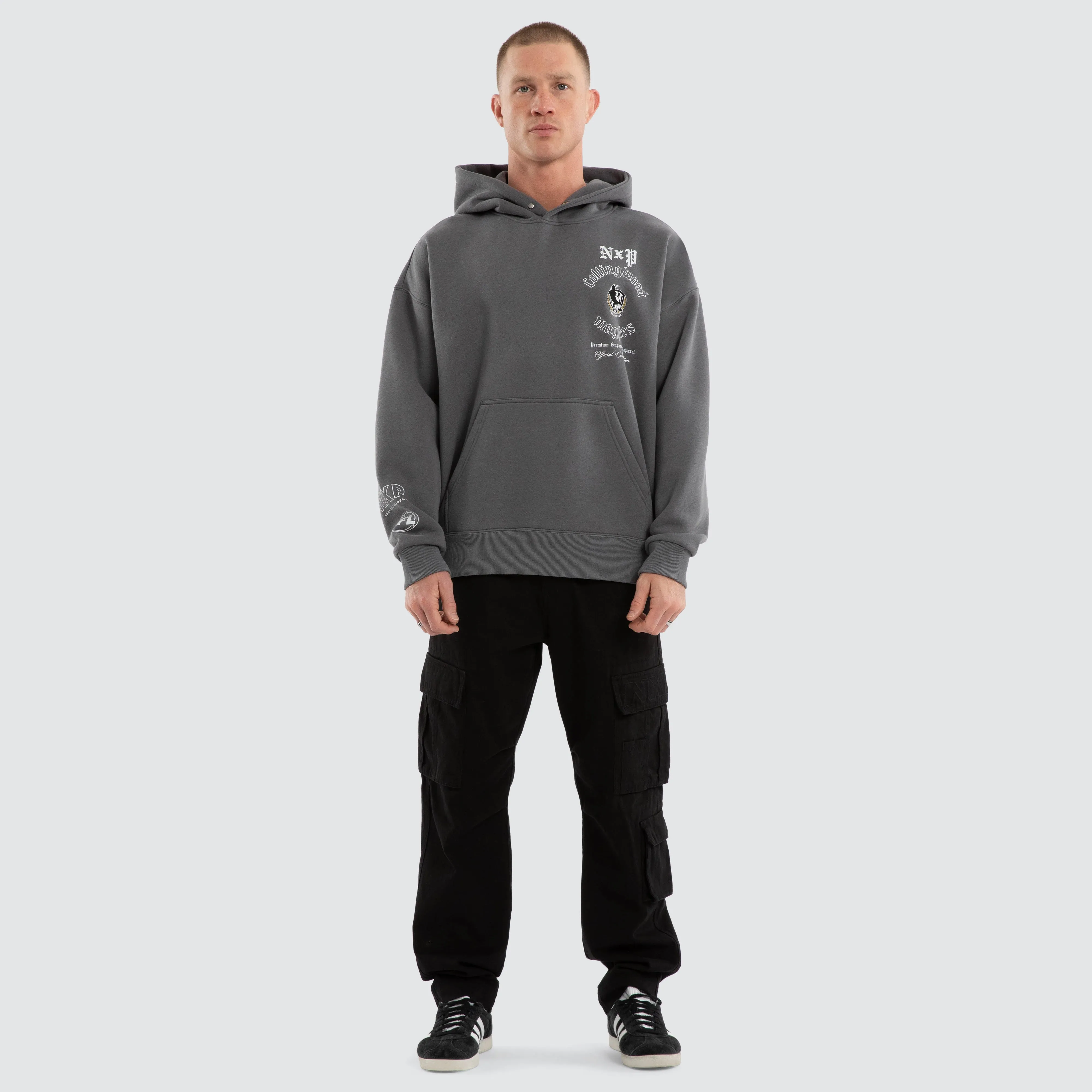 Collingwood Magpies AFL Tag Box Fit Hoodie Charcoal sold by Neverland product image thumbnail 3