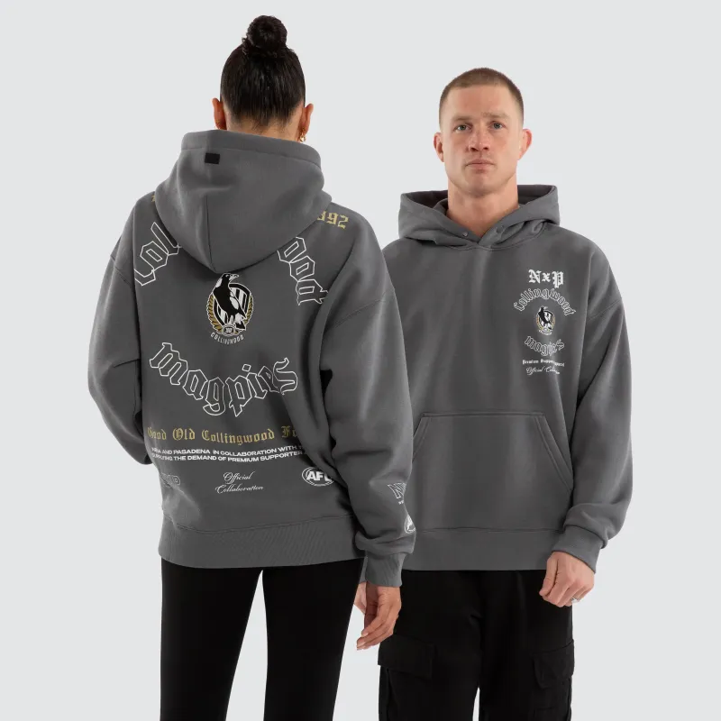 Collingwood Magpies AFL Tag Box Fit Hoodie Charcoal made by Neverland