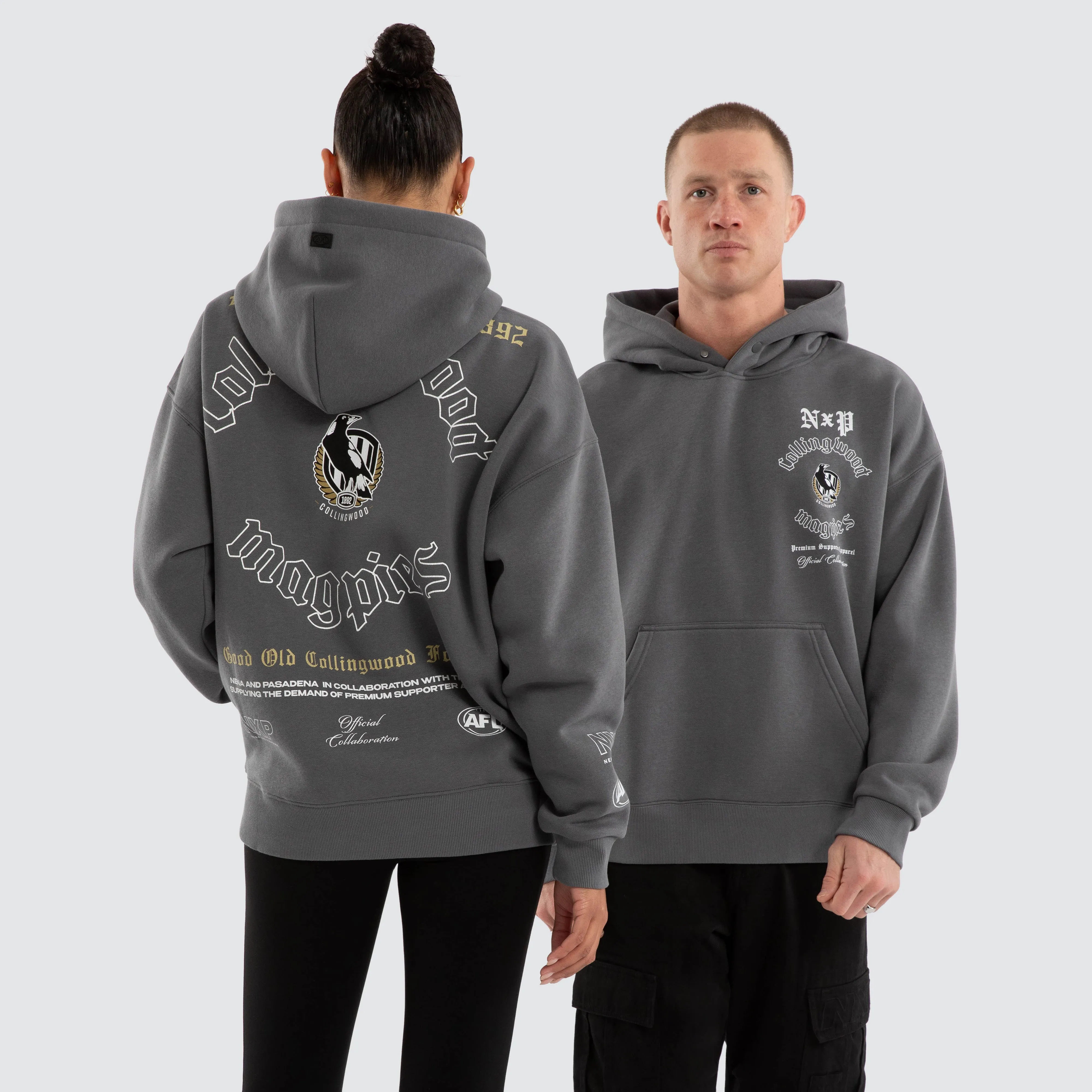 Collingwood Magpies AFL Tag Box Fit Hoodie Charcoal sold by Neverland