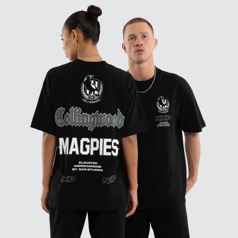 Collingwood Magpies AFL Sticker Raptor Tee Jet Black made by Neverland