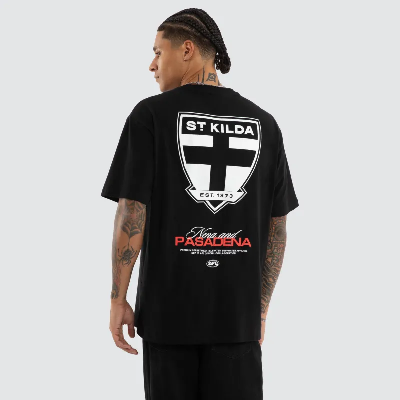 St Kilda Saints Grand Box Fit Tee Jet Black made by Neverland