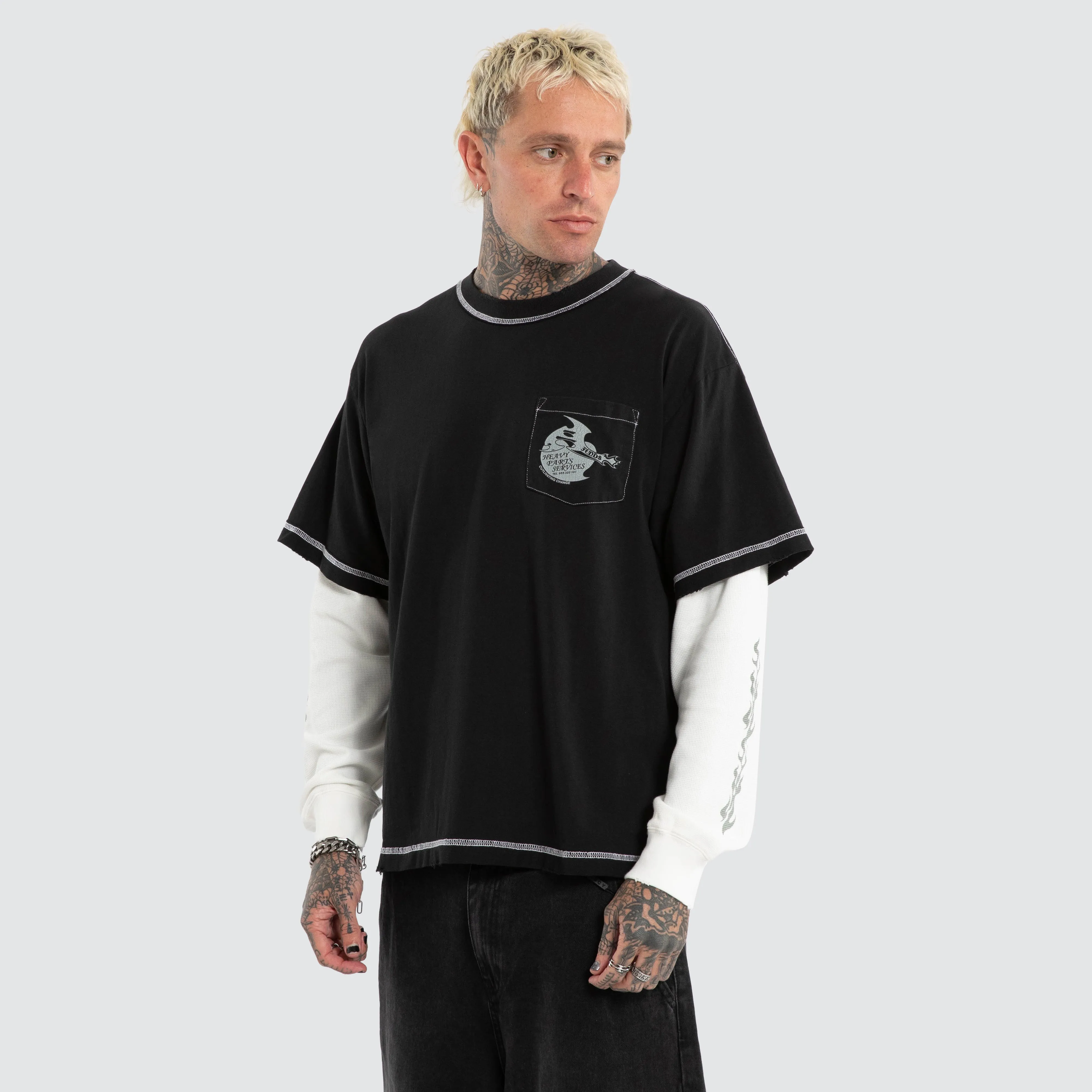 Heavy Parts Waffle Boxy Tee Stone Black sold by Neverland product image thumbnail 4