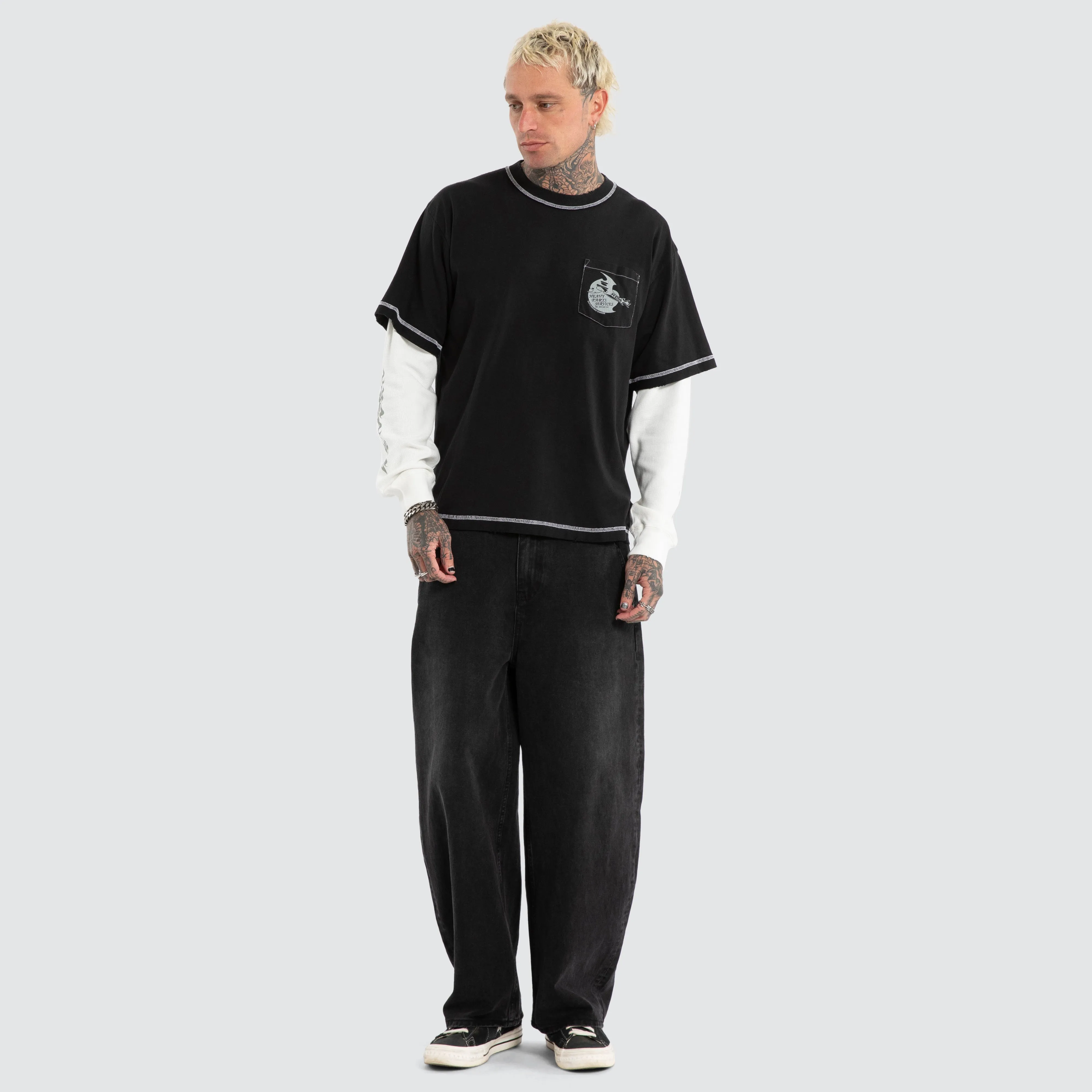 Heavy Parts Waffle Boxy Tee Stone Black sold by Neverland product image thumbnail 3