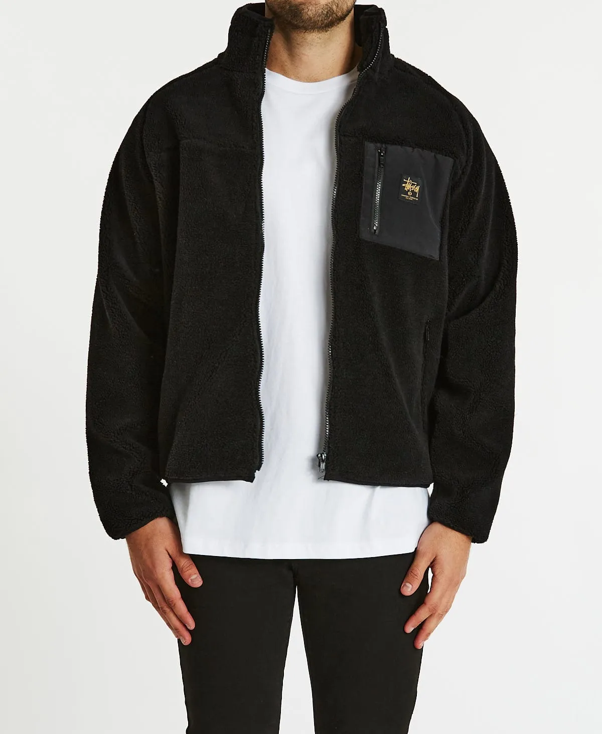 Stock Raglan Sherpa Jacket Black sold by Neverland