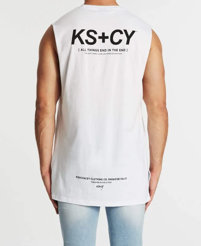 Paradise Falls Step Hem Muscle Tee White sold by Neverland