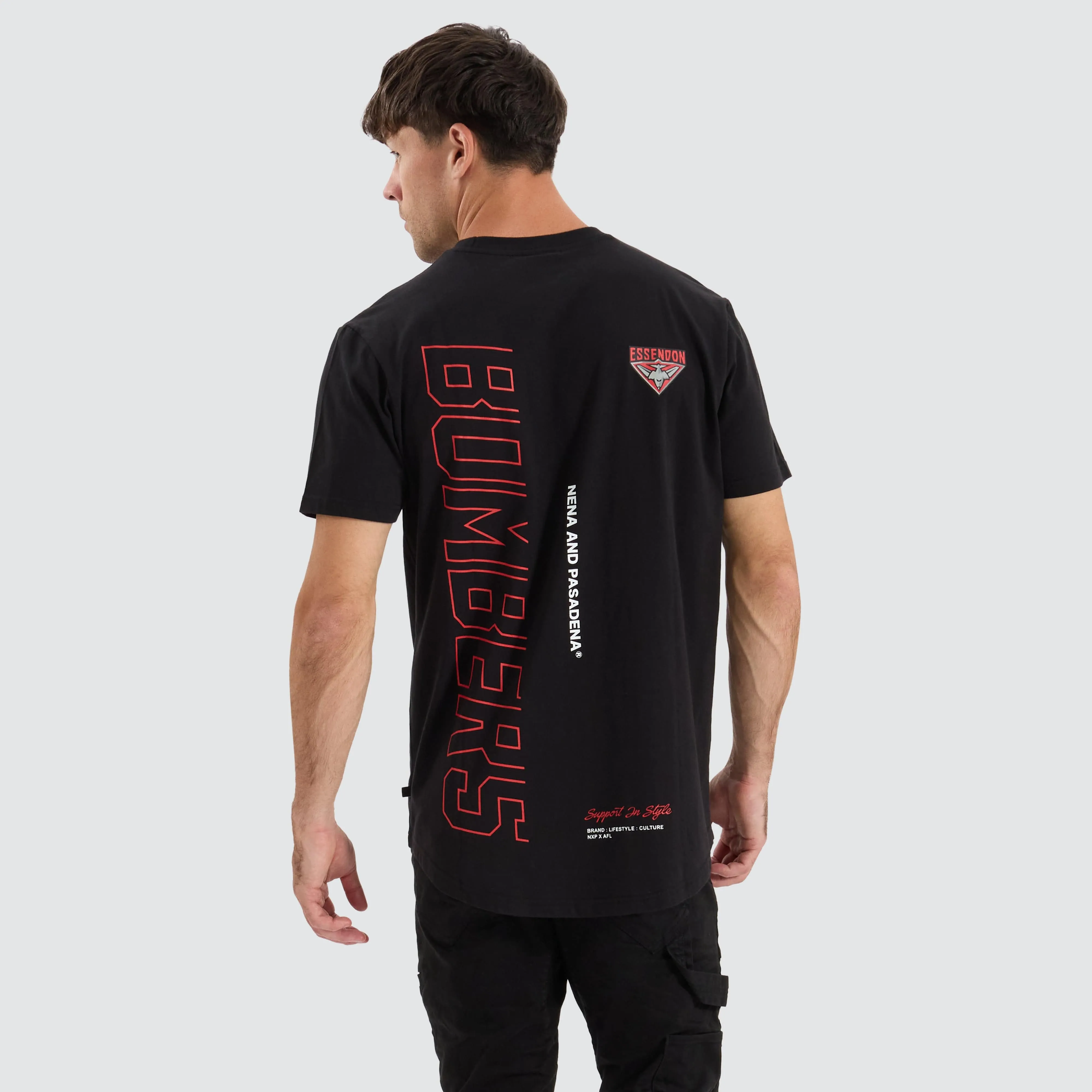 Essendon Bombers AFL Dual Curved Tee Jet Black sold by Neverland