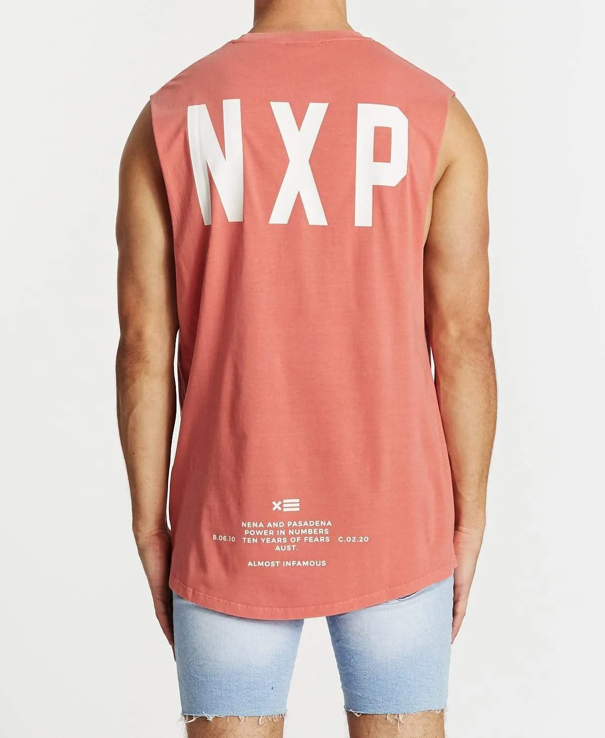 Decade Scoop Back Muscle Tee Pigment Coral sold by Neverland