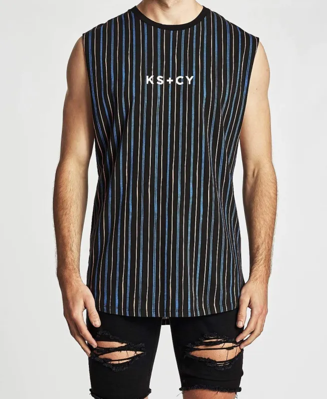 Theory Dual Curve Hem Muscle Tee Black Stripe sold by Neverland
