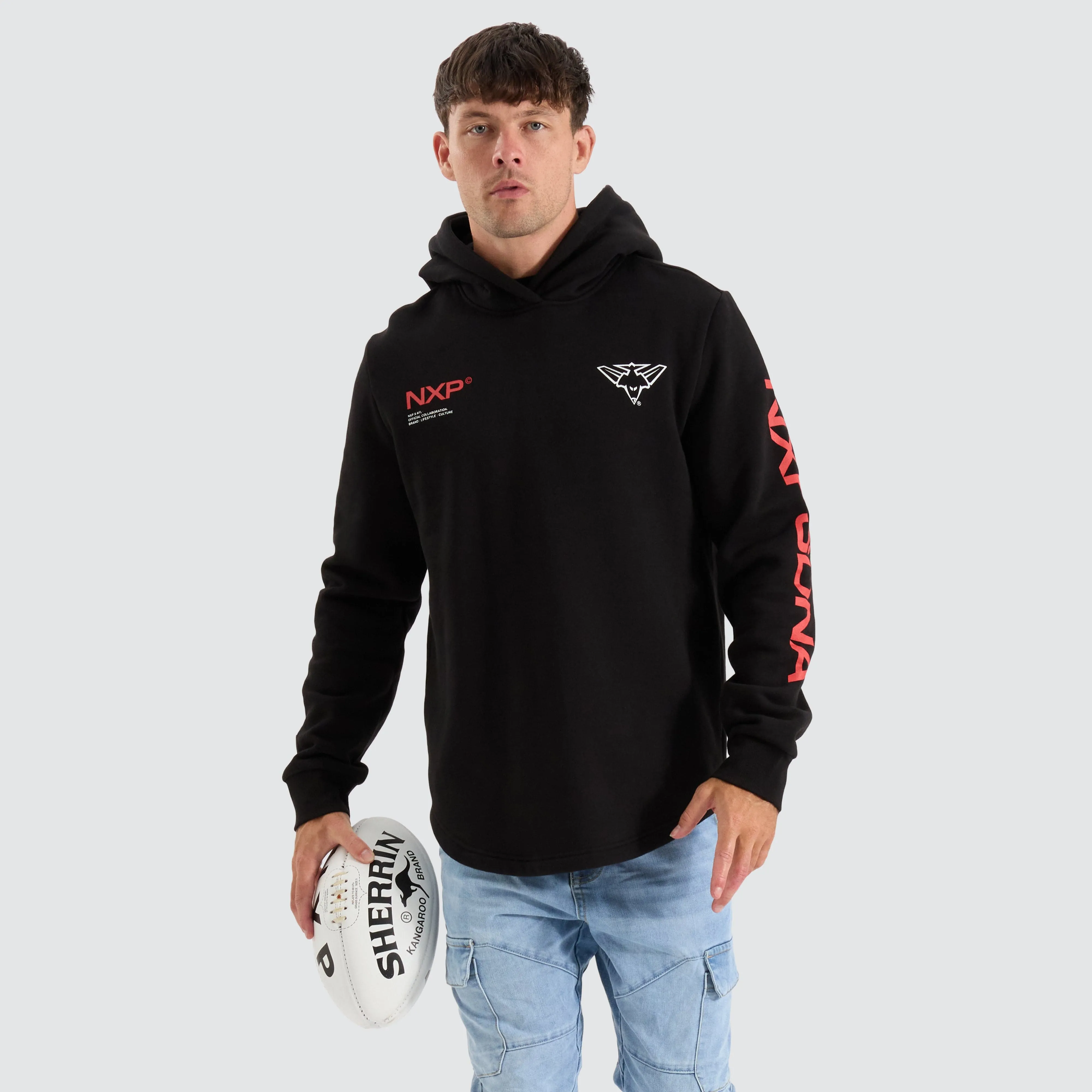 Essendon Bombers AFL Dual Curved Hoodie Jet Black Parallel