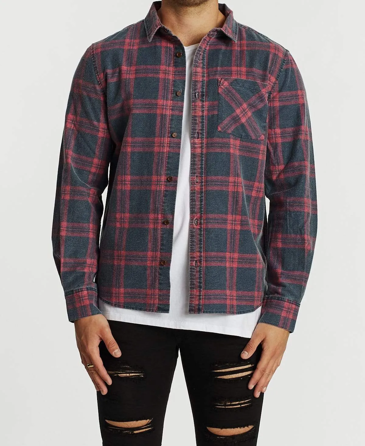 Charge Casual Long Sleeve Shirt Navy/Red Check sold by Neverland