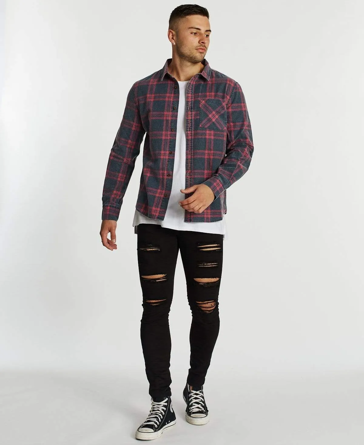 Charge Casual Long Sleeve Shirt Navy/Red Check sold by Neverland product image thumbnail 4