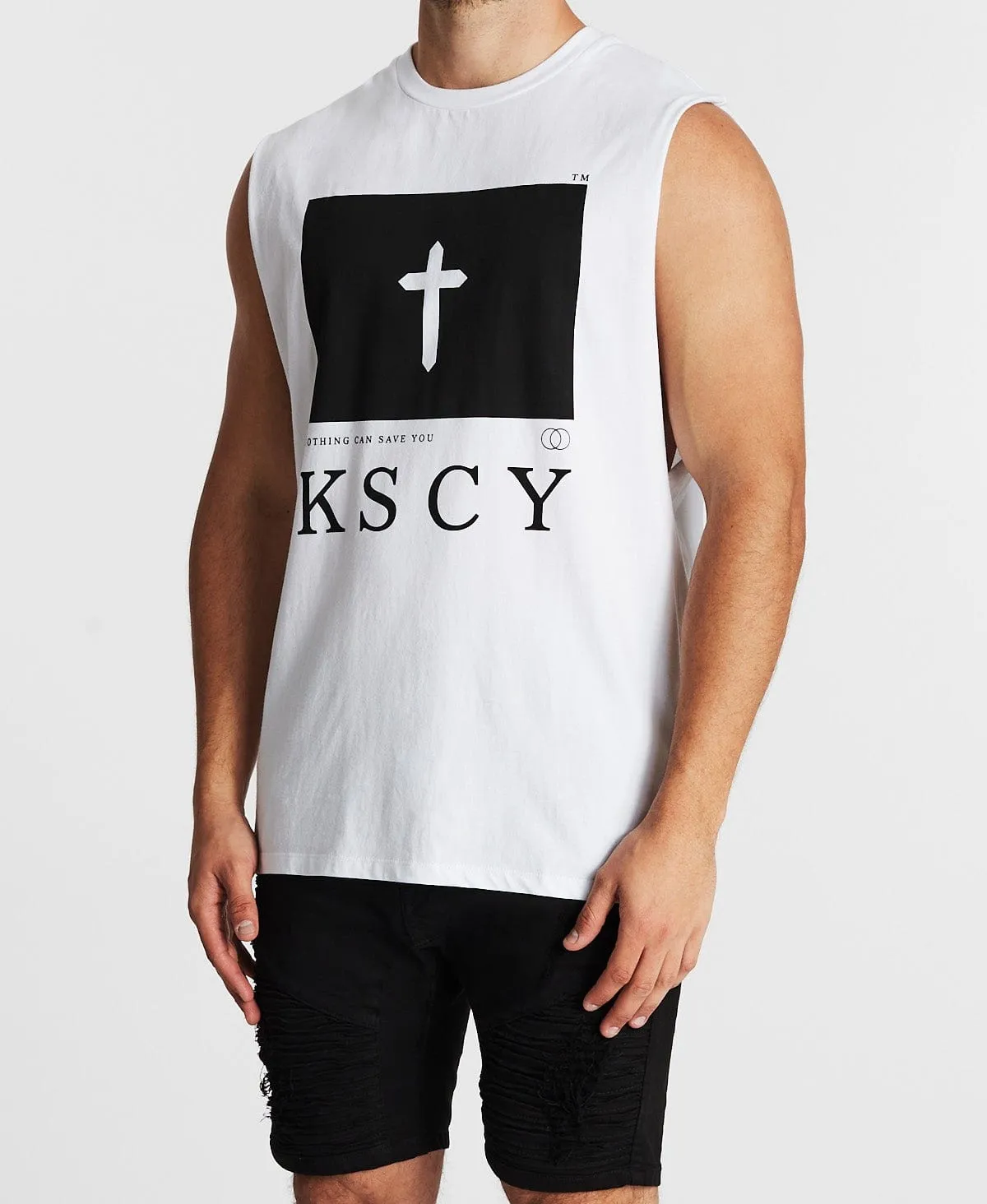Save Us Step Hem Muscle Tee White sold by Neverland product image thumbnail 3