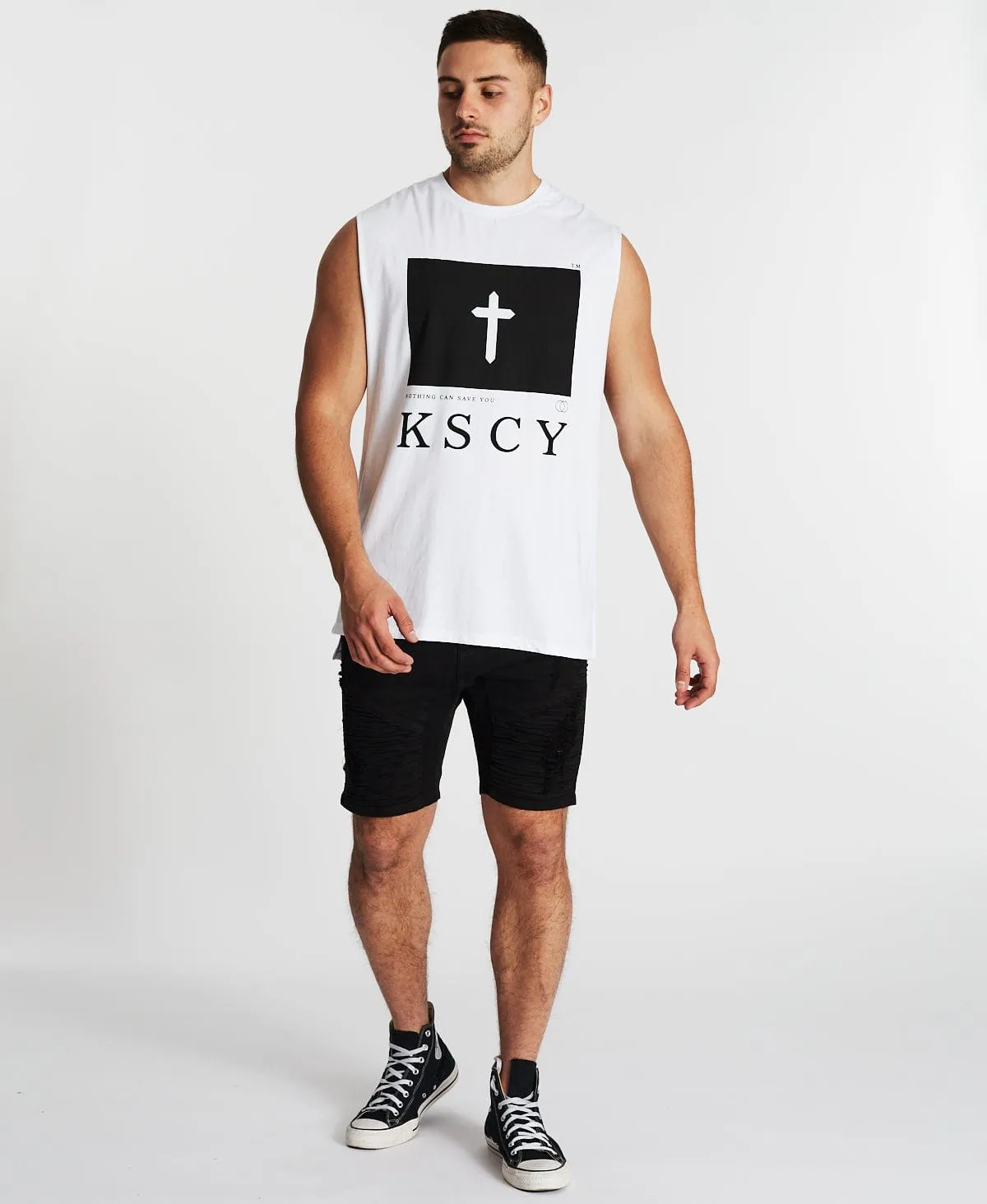 Save Us Step Hem Muscle Tee White sold by Neverland product image thumbnail 4
