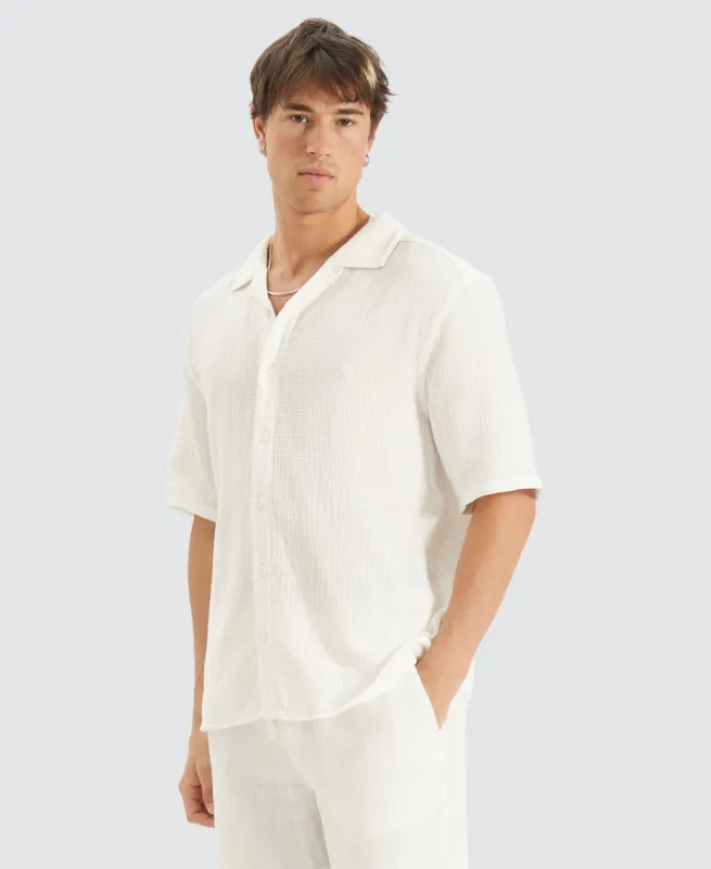 Psych Cropped Resort Shirt White sold by Neverland