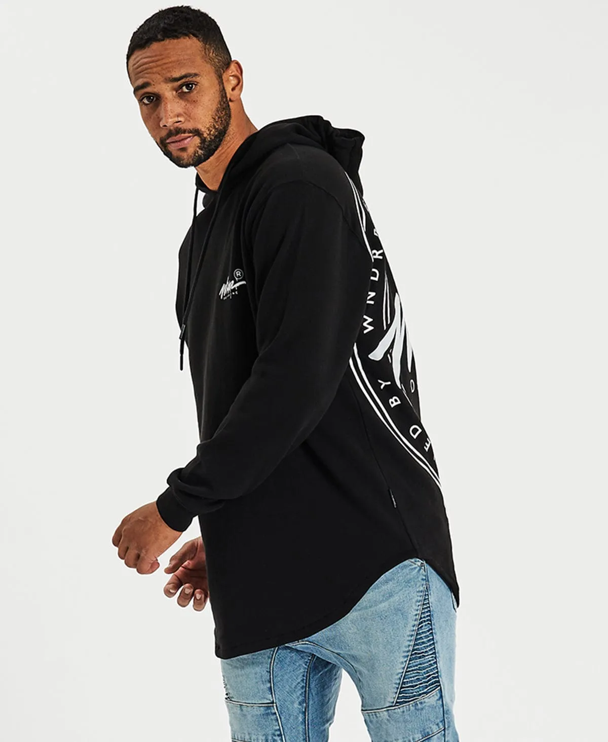 Deface Curved Hem Hoodie Black sold by Neverland