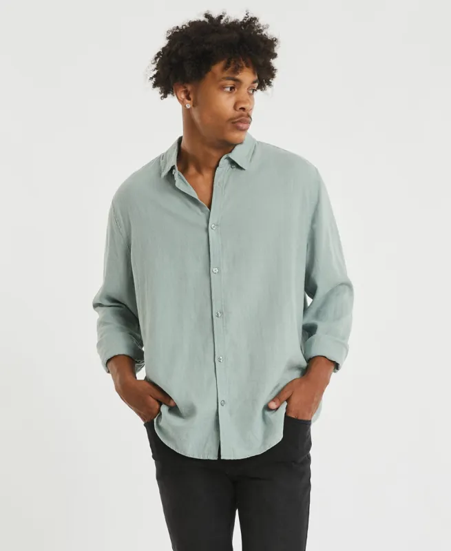 Newport Linen Long Sleeve Shirt Pigment Sage sold by Neverland