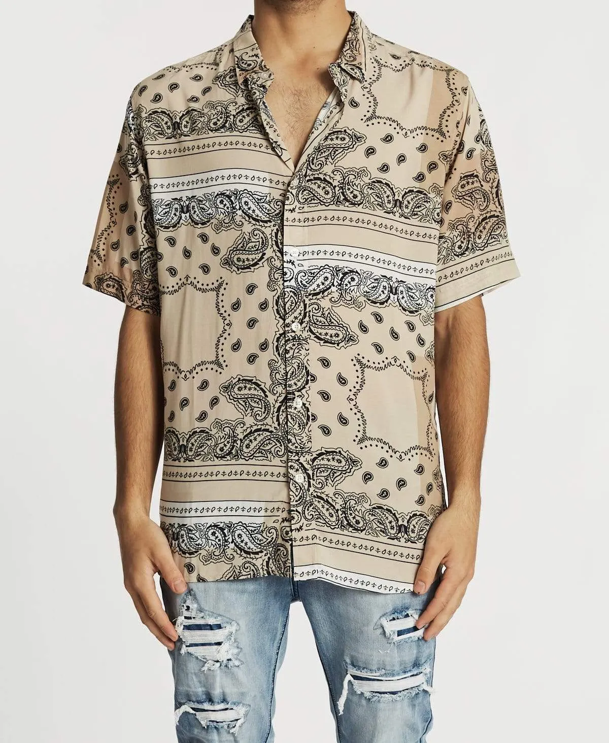 Illusion Relaxed Short Sleeve Shirt Tan Print sold by Neverland
