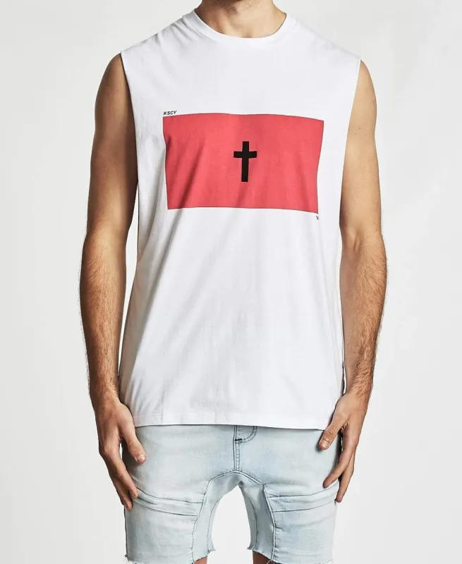 Face Step Hem Muscle Tee White sold by Neverland