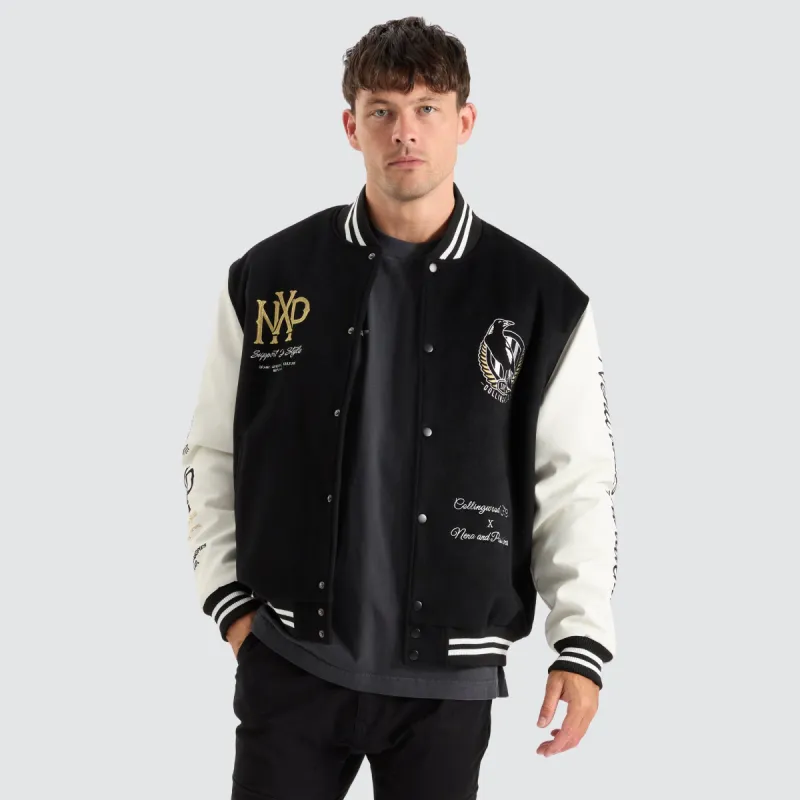 Collingwood Magpies AFL Varsity Jacket Jet Black sold by Neverland