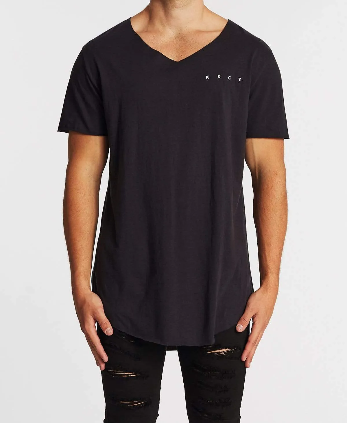 Eclipse Raw Hem V-Neck T-Shirt Jet Black sold by Neverland product image thumbnail 5