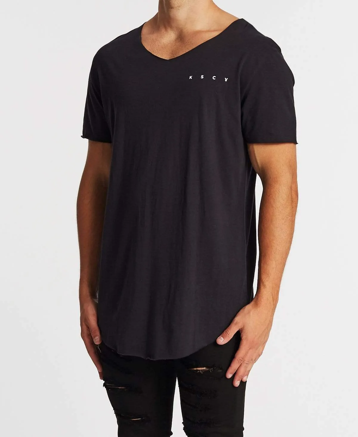 Eclipse Raw Hem V-Neck T-Shirt Jet Black sold by Neverland product image thumbnail 4
