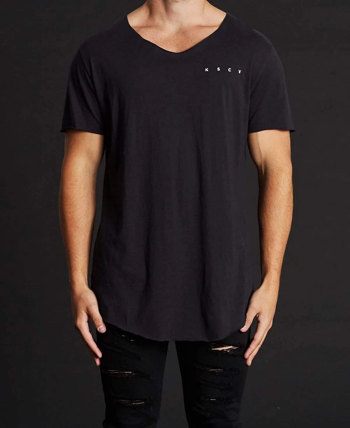 Eclipse Raw Hem V-Neck T-Shirt Jet Black sold by Neverland product image thumbnail 2