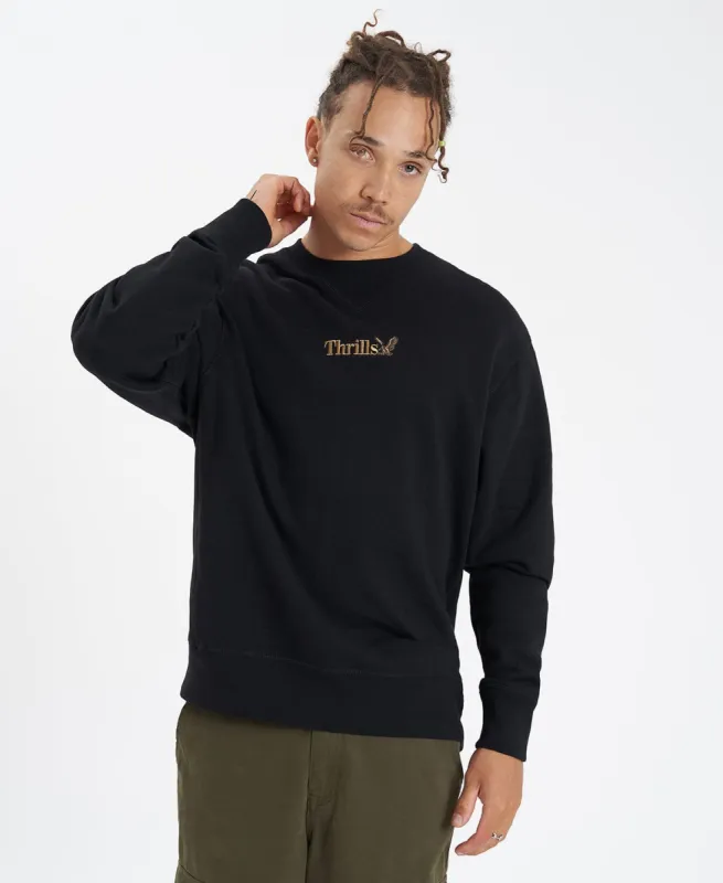 Thrills Workwear Embro Oversize Fit Crew Jumper Black sold by Neverland