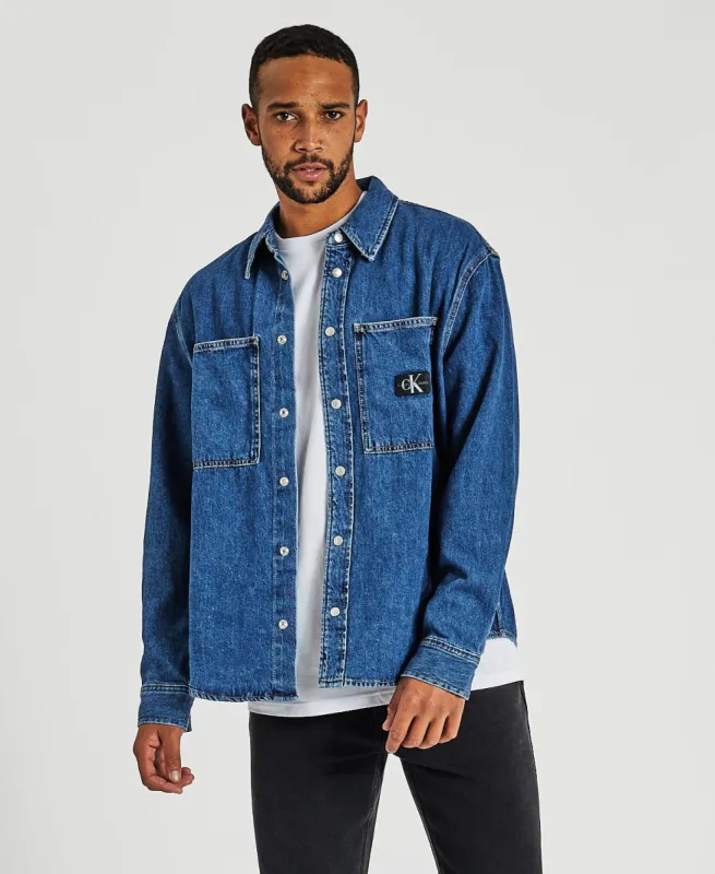 Relaxed Linear Denim Shirt Dark Blue sold by Neverland