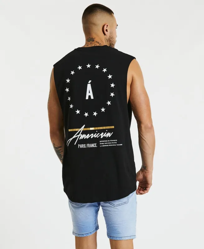 Woodstock Scoop Back Muscle Tee Jet Black sold by Neverland