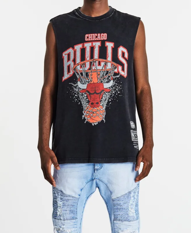 Chicago Bulls Vintage Arch Shatter Muscle Tee Faded Black made by Mitchell & Ness