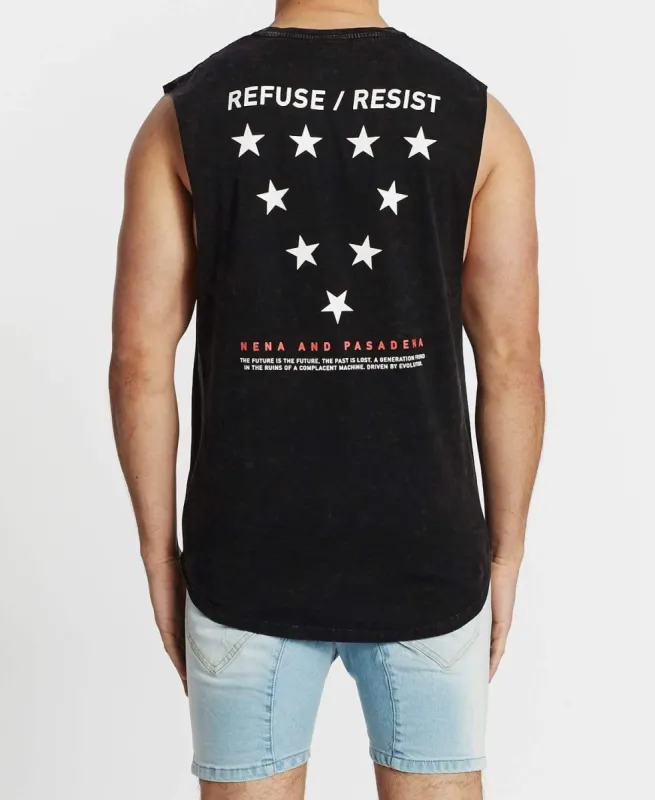 Refuse Resist Scoop Back Muscle Tee Acid Black sold by Neverland