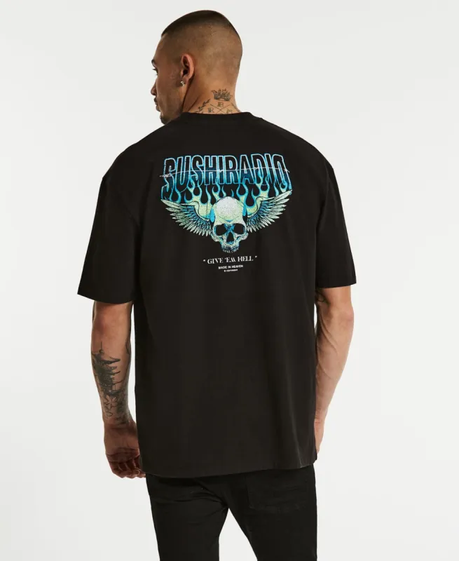 Give Em Hell Box Fit T-Shirt Jet Black sold by Neverland