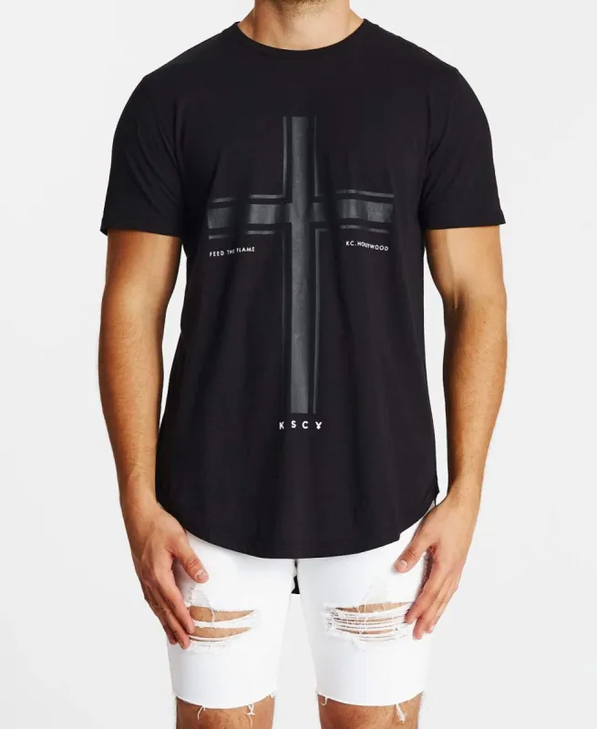 Flames Dual Curved T-Shirt Jet Black sold by Neverland