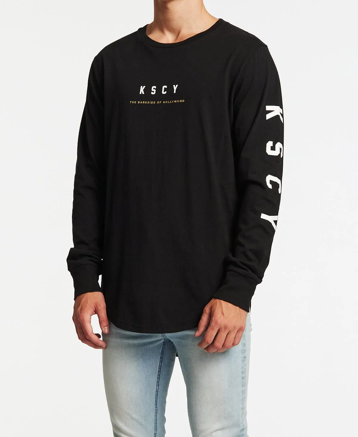 Against Dual Curved Long Sleeve T-Shirt Jet Black sold by Neverland product image thumbnail 3