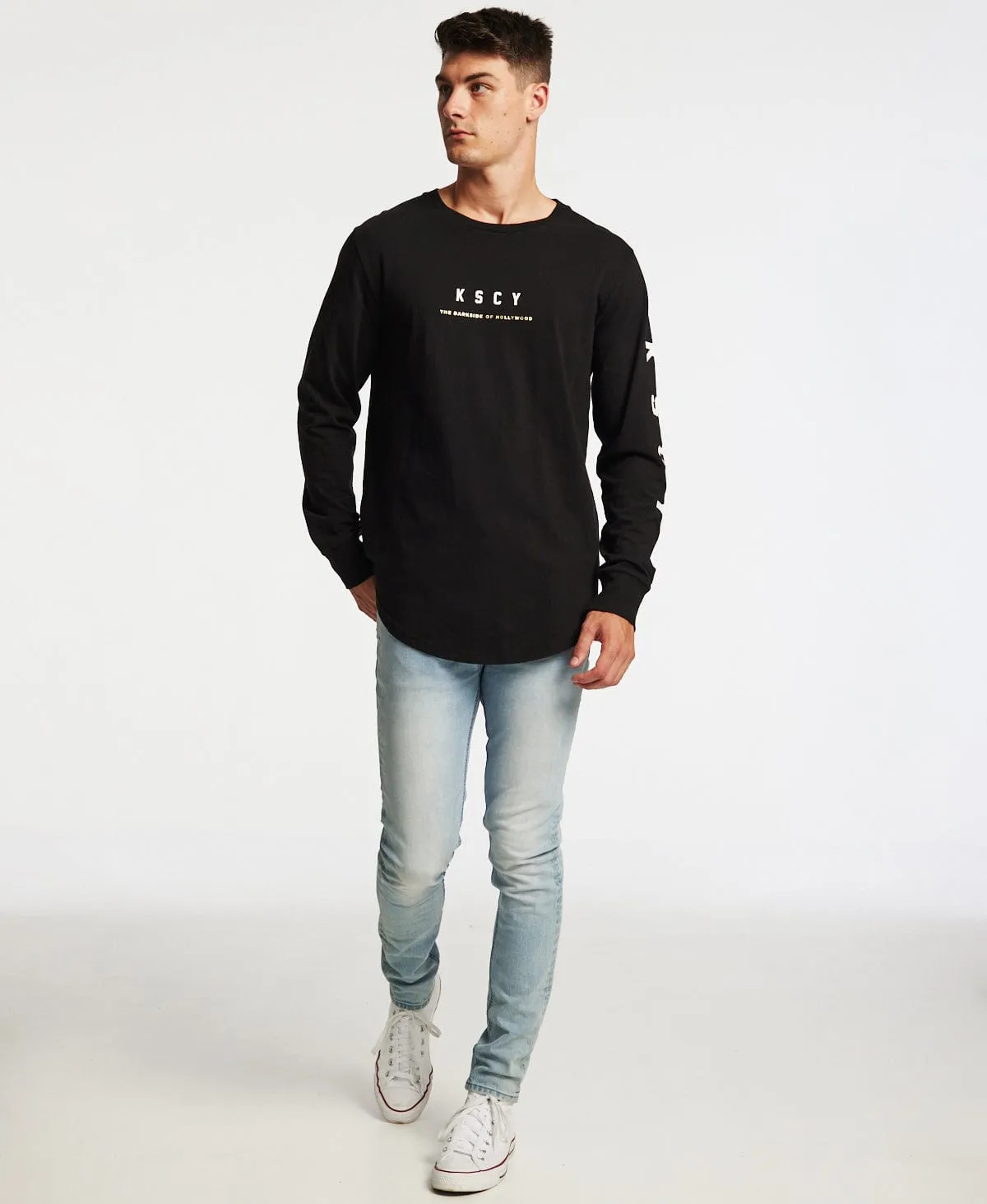 Against Dual Curved Long Sleeve T-Shirt Jet Black sold by Neverland product image thumbnail 4