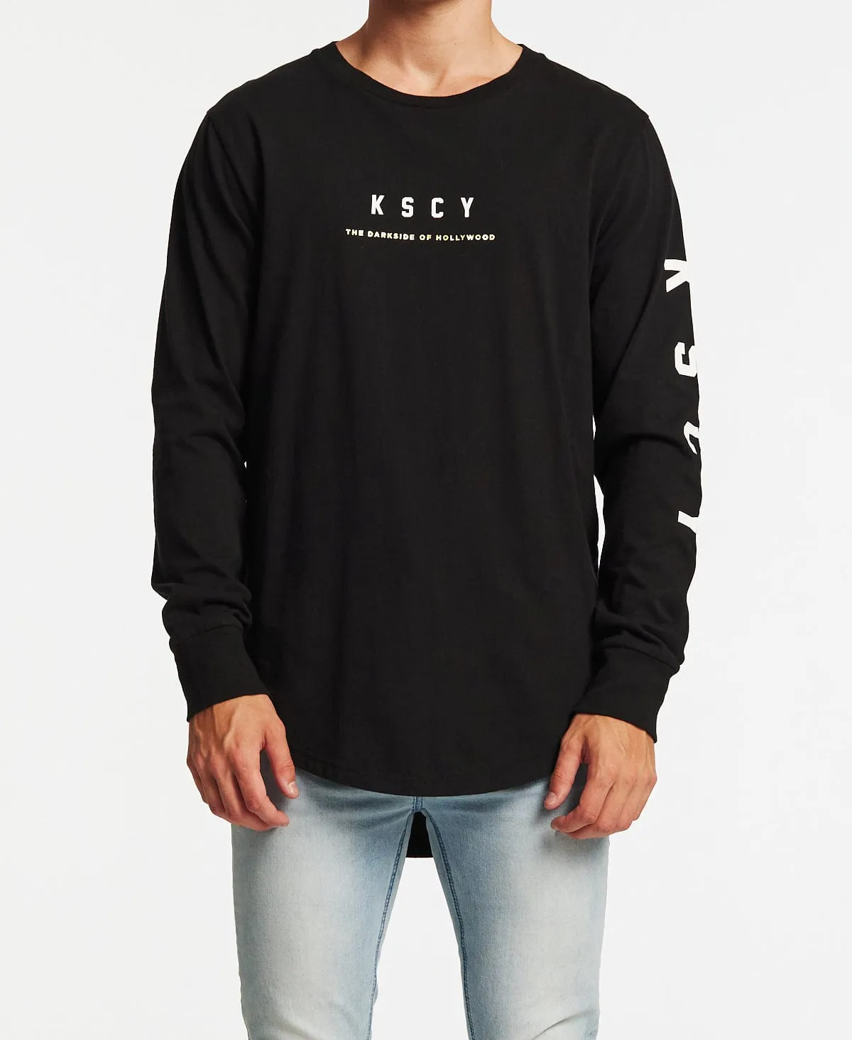 Against Dual Curved Long Sleeve T-Shirt Jet Black sold by Neverland product image thumbnail 2